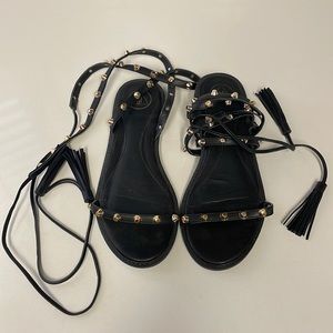 SOLD! Black and gold-studded lace up sandals